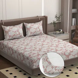 BELVOSTUM Peach-Coloured Floral 250 TC King Bedsheet with 2 Pillow Covers-picture-41