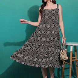 Moda Rapido Ethnic Motifs Print Crepe Fit & Flare Dress-image-6