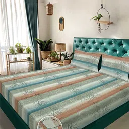 KLOTTHE Green & Brown Striped 300 TC Fitted King Bedsheet 2.5 x 2.25 m-image-66
