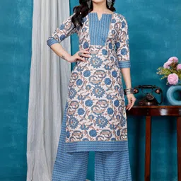 ZELZIS Women Ethnic Motifs Printed Regular Pure Cotton Kurta with Palazzos-picture-39