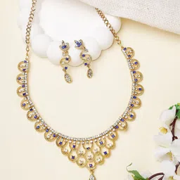 ANIKAS CREATION Gold Plated Stones Studded Fish Scales Design Jewellery Set-picture-16