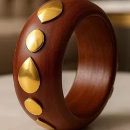ATIBELLE Gold-Plated Stone Studded Textured wooden Bangle-image-5