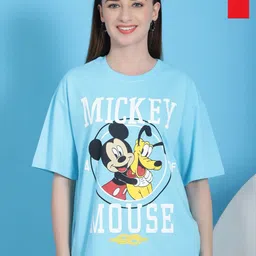 Dreambe Women Pack Of 2 Mickey Mouse Fusion Graphic Printed Cotton Oversized T-shirts-picture-18