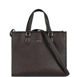 eske Women Brown Solid Sling Strap Magnetic Closure Leather Office Daily Tote Bag-picture-16