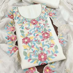 Maroosh Floral Embroidered Zari Unstitched Dress Material-picture-0