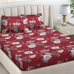 Myntra Elegant Homes Maroon & Pink Floral Printed 300 TC King Bedsheet Set 2.50 m x 2.25 m-image-44