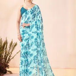Garden Vareli Women Floral Pure Georgette Saree-image-47