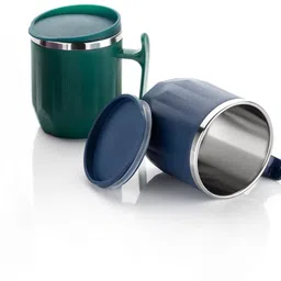 magicspoon New Stainless Steel Coffee with Lid (300 ml) (Pack of 2) (Navy Blue, Green) Stainless Steel Coffee Mug-picture-10