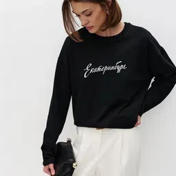 LULU & SKY Women Typography Printed Drop-Shoulder Sleeves Pure Cotton Longline T-shirt image 2