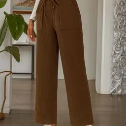 CORSICA Women Brown Relaxed Straight Fit Corduroy Trousers-image-32