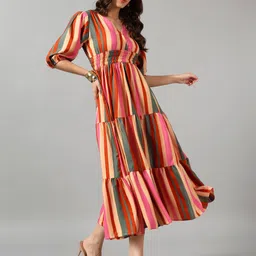 Krunal Raiyani Women Striped Crepe Wrap Midi Dress-picture-41