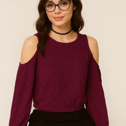 sollobell Women Self Design Round Neck Crop Top-picture-35