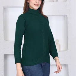 KNITZY Women Self Design High Neck Full Sleeves Woolen Top image 2