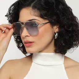 PELLE LUXUR Unisex Blue Lens & Silver-Toned Aviator Sunglasses with-image-3