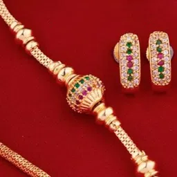 goticreation Gold-Plated Artificial Stones Studded Mangalsutra With Earrings-image-4