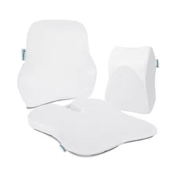 BILLEBON Pack of 3 Car Lumbar Bac White Memory Foam Filled Polyester Travel Pillow image 3