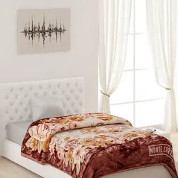 Monte Carlo Brown & Beige Floral Printed Heavy Winter Single Bed Blanket 852 GSM-picture-35