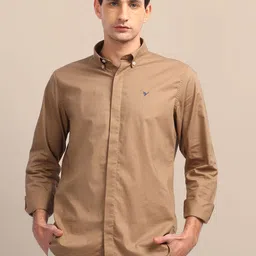 AMSWAN Men Button-Down Collar Solid Cotton Casual Shirt-image-82