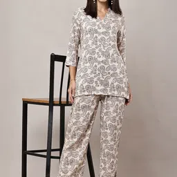 HERE&NOW Women Beige Viscose Rayon Printed Co-Ords image 4