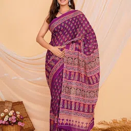 shivanya  handicrafts Shivanya Handicrafts Ajrak Block Pure Cotton Block Print Saree-picture-10