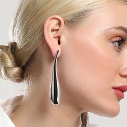 SOHI Silver-Plated Contemporary Elongated Drip Drop Earrings-picture-10