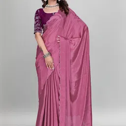Zenophily Solid Pure Chiffon Saree With Embroidered Blouse-picture-13