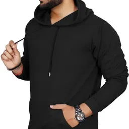krishna fashion Men Full Sleeve Solid Hooded Sweatshirt image 4