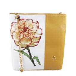 Mochi Yellow & White Printed Structured Sling Bag-picture-52