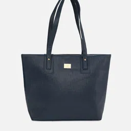 Allen Solly Navy Blue Textured PU Structured Tote Bag-picture-27