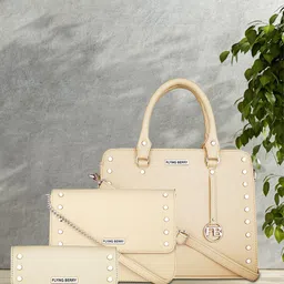 FLYING BERRY Set of 3 Beige Structured Handbags-picture-43