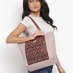 KLEIO Jacquard & PU Oversized Shoulder Tote Bag-picture-41