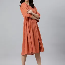 janasya Women Fit and Flare Orange Midi/Calf Length Dress image 4