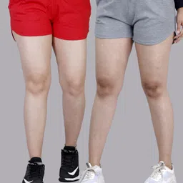 scrott fitness Pack of 2 Solid Women Grey, Red Basic Shorts-picture-25