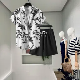 glori star Men Night Suit Set Black Floral Print-picture-29
