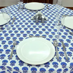 home spun & crafts Freesia (72x72) Blue & White Cotton Table Cloth image 5