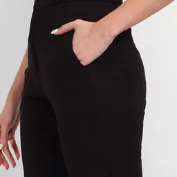 next one Women Straight Fit Black Lycra Blend Trousers image 4