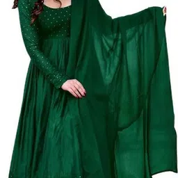 nari dream Women Applique Art Silk Anarkali Kurta With Attached Dupatta-picture-11