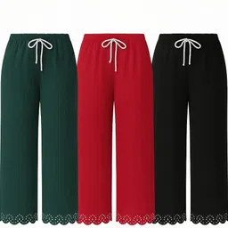 babita fashion Pack of 3 Women Regular Fit Green, Red, Black Lycra Blend Trousers-picture-13