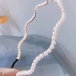 SYGA Women Wavy Pearl-Beaded Metal Hairband-image-13