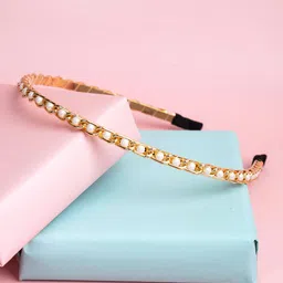 Arendelle Girls Gold-Toned Chain With Pearls Hair Band-image-21