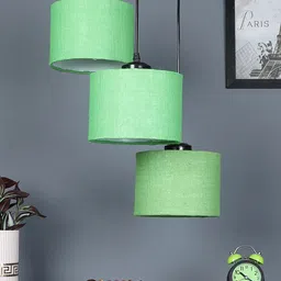 Devansh Green Jute Round Drum Cluster Hanging Lamp Pendant Lamp Ceiling Lamp image 2