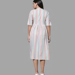 Women A-line Green, White Maxi/Full Length Dress-image-33