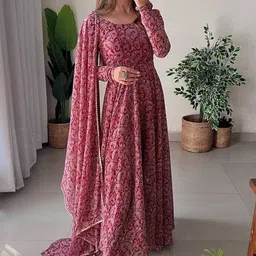 priniti Women Printed, Floral Print Georgette Anarkali Kurta With Attached Dupatta image 2