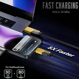SIRION Type C 1 m Nylon Universal Multiple USB Cable with USB A/USB Type C to 65W USB C + 27W PD Data Cable Charger image 4