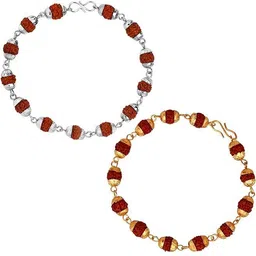 meenaz Rudraksh RAKHI FOR BROTHERS BHAIYA OM KADA RUDRAKSHA GIFT COMBO RUDRAKSHA BRACELET-ME110 Silver, Gold Finish Bracelet Set-picture-23
