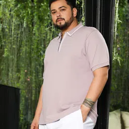 instafab plus Men Solid Polo Neck Cotton Blend Pink T-Shirt image 2