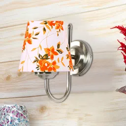 Devansh White & Orange Printed Metal Traditional Frustum Shaped Wall Lamp-picture-25