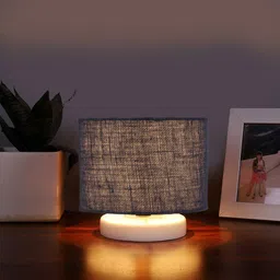 Devansh White & Blue Jute Table Lamp With Wooden Base image 5