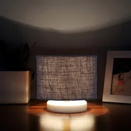 Devansh White & Blue Jute Table Lamp With Wooden Base image 2