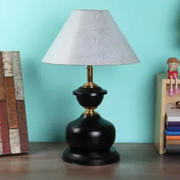 Silver Fabric Shade Table Lamp with Black Base by BrightDaisy image 2